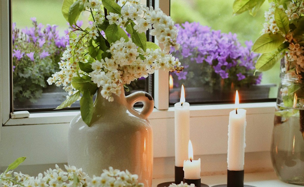flowers and candles for signifying beltane